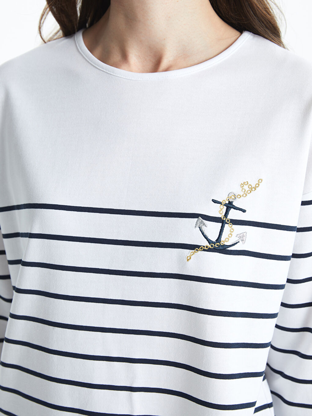 LCW Grace Crew Neck Striped Jersey Women's T-Shirt -W5I279Z8-LEG