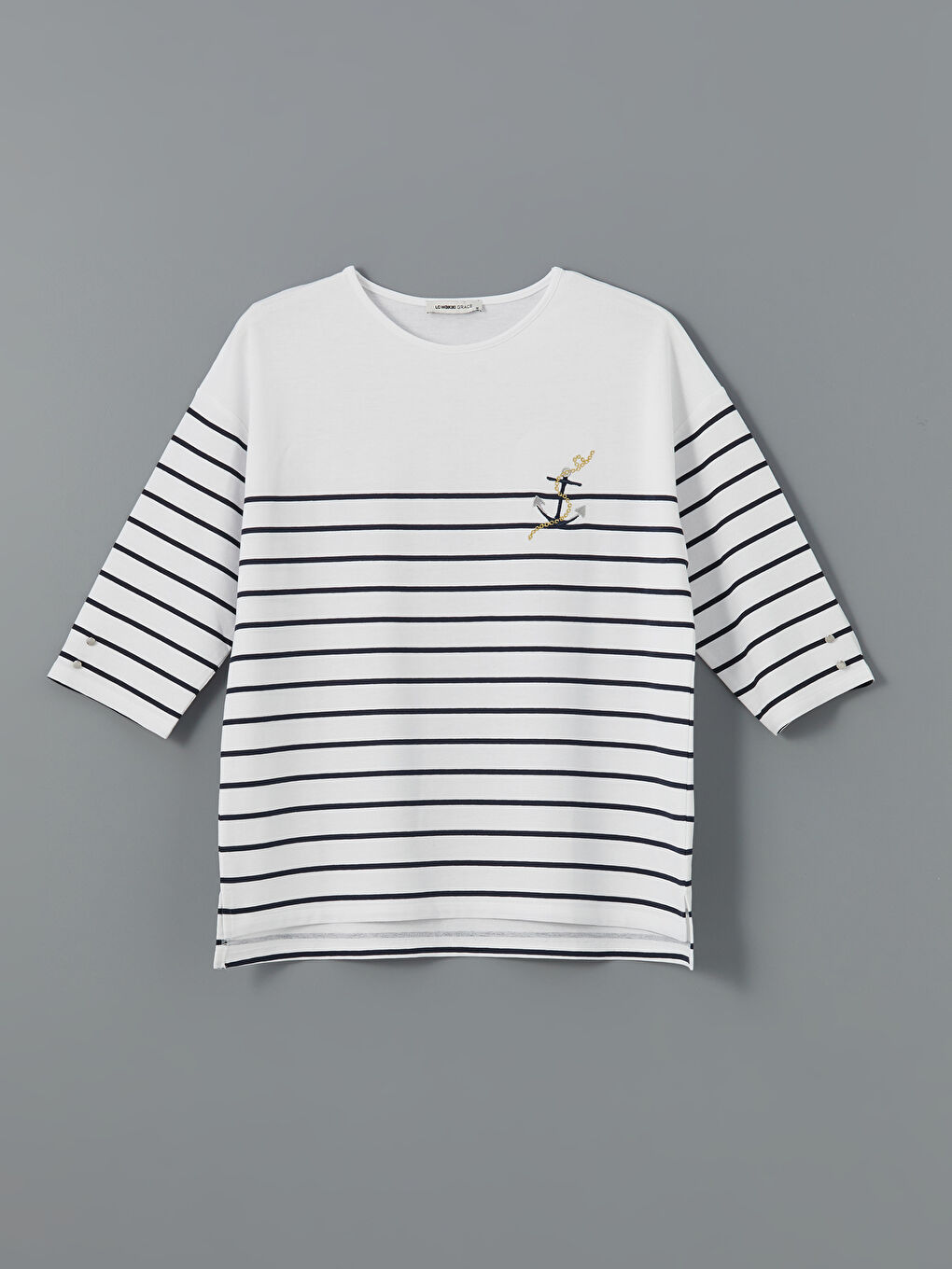 LCW Grace Crew Neck Striped Jersey Women's T-Shirt -W5I279Z8-LEG