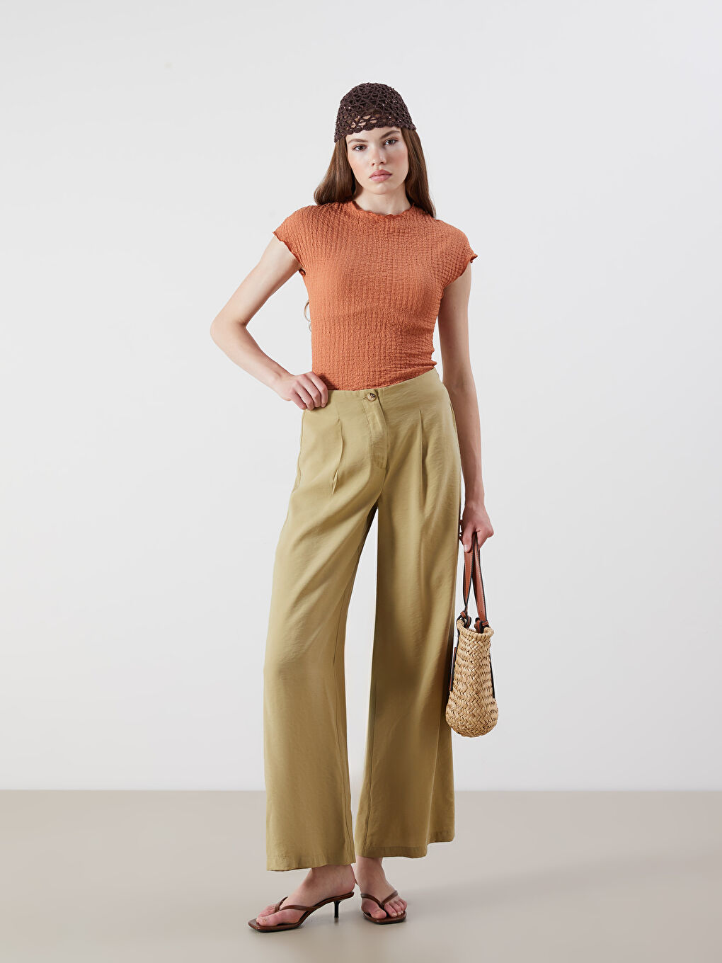 მოდალის ნარევი პლისე ქალის შარვალი