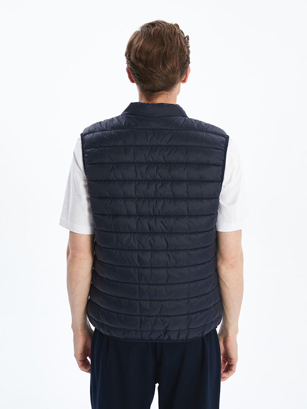 Lacivert Standart Kalıp Dik Yaka Erkek Şişme Yelek-4