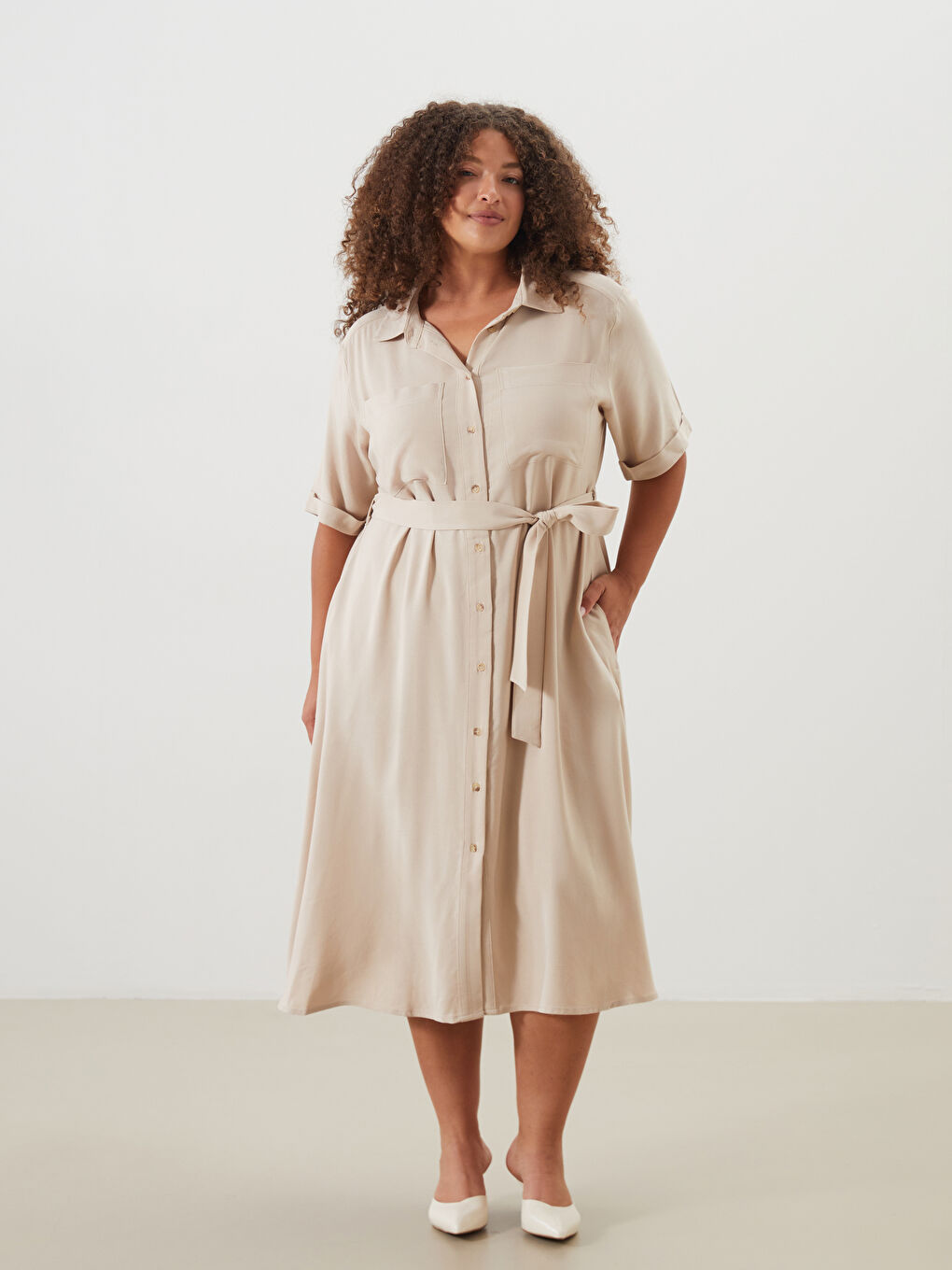 Linen Blend Shirt Dress -S5Q181Z8-GF0