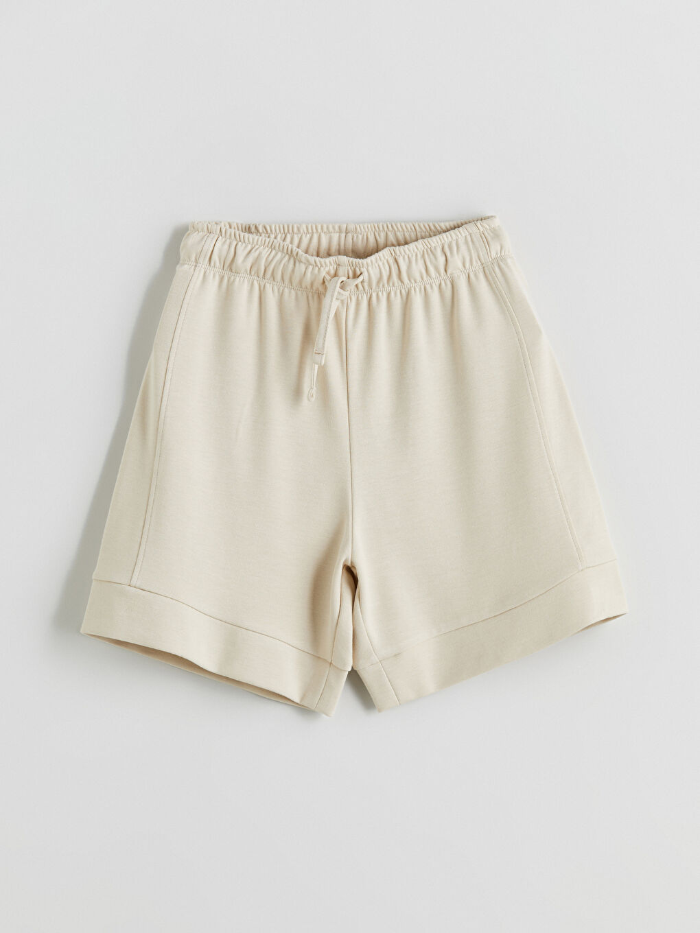 Bej Beli Lastikli Kız Çocuk Şort