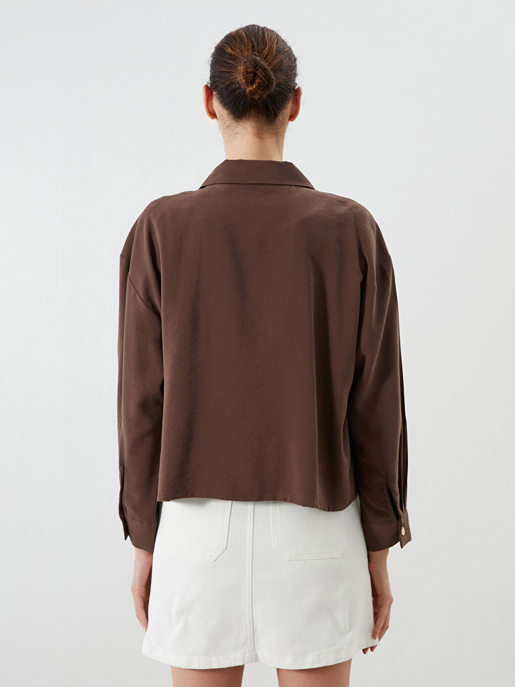 Kahverengi Gömlek Yaka Oversize Kadın Ceket-3