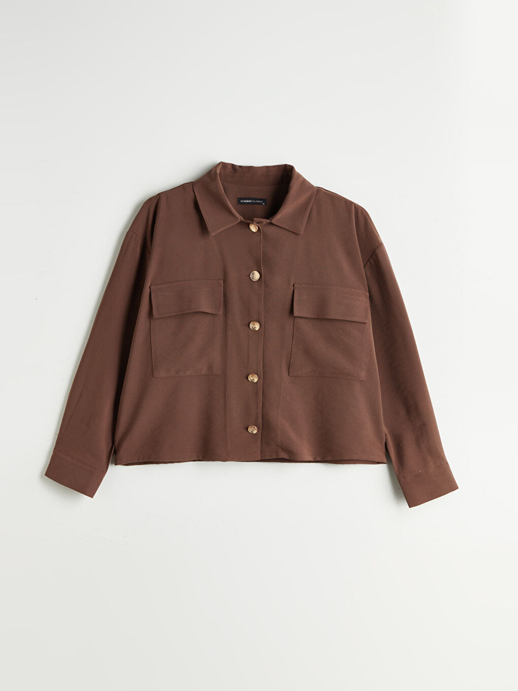 Kahverengi Gömlek Yaka Oversize Kadın Ceket-4