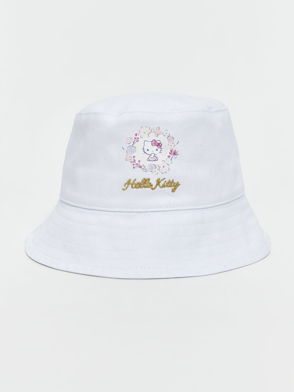 Ekru Hello Kitty Nakışlı Kız Çocuk Bucket Şapka