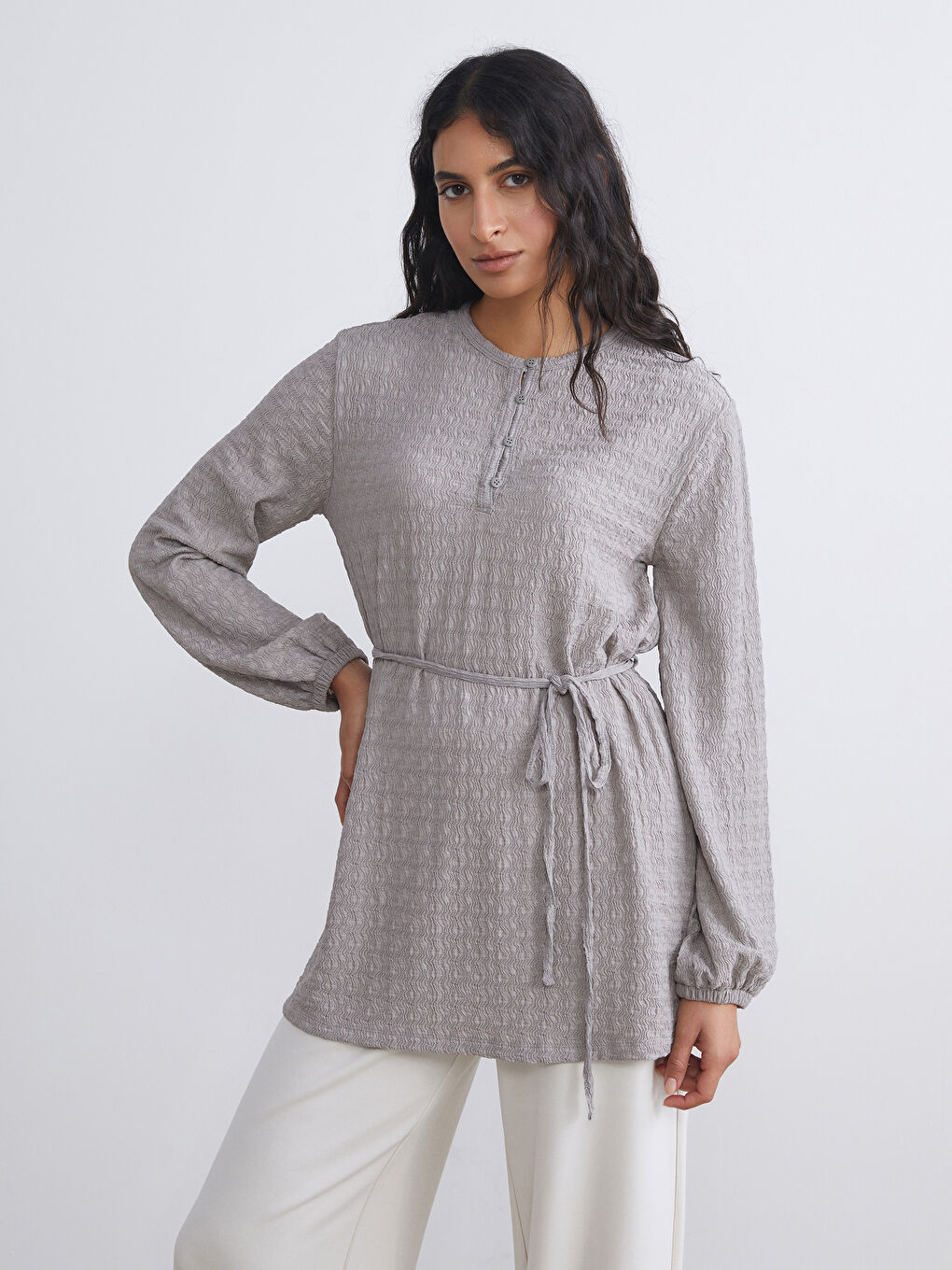 LCW Modest Crew Neck Textured Women's Tunic -S5Q237Z8-GCD