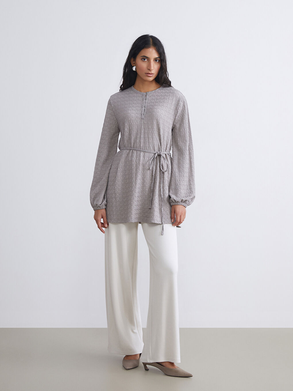 LCW Modest Crew Neck Textured Women's Tunic -S5Q237Z8-GCD