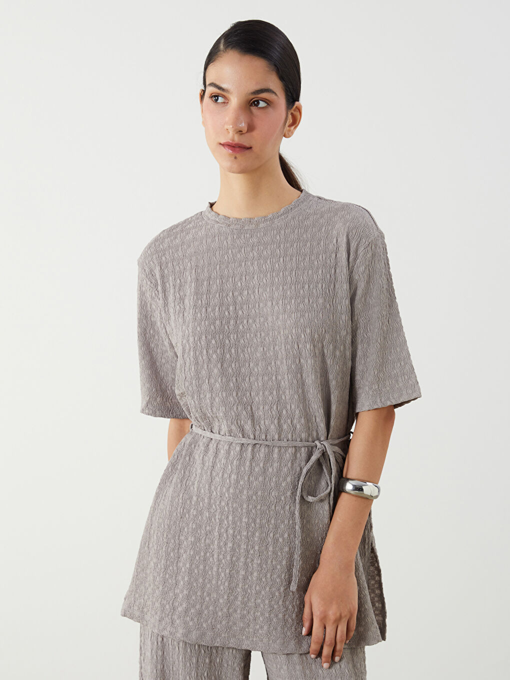 Crew Neck Textured Blouse -S5Q238Z8-GCD