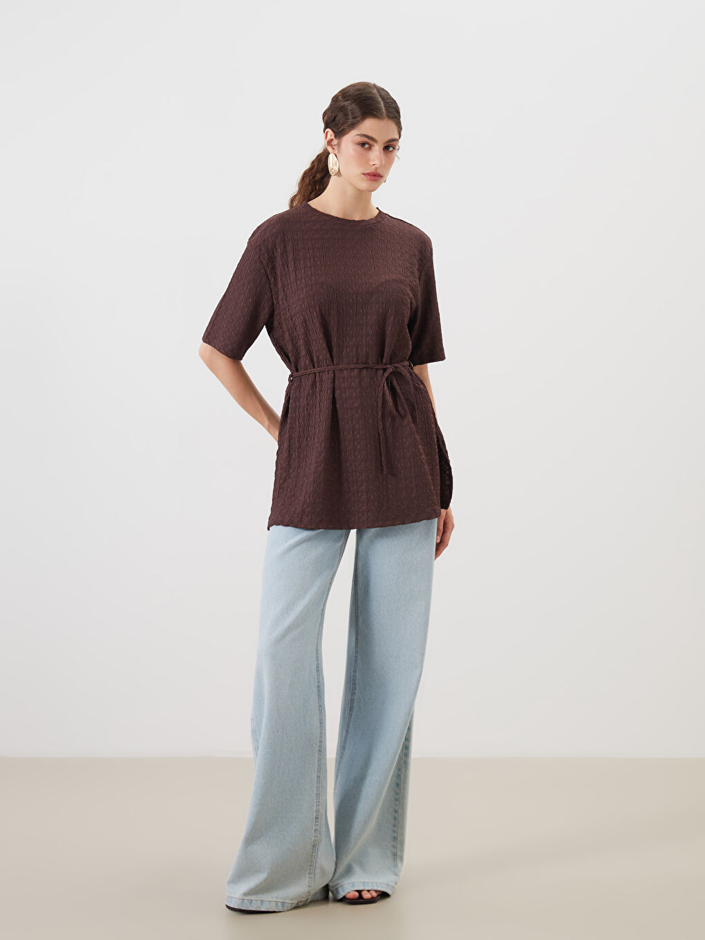 Crew Neck Textured Blouse -S5Q238Z8-HDR