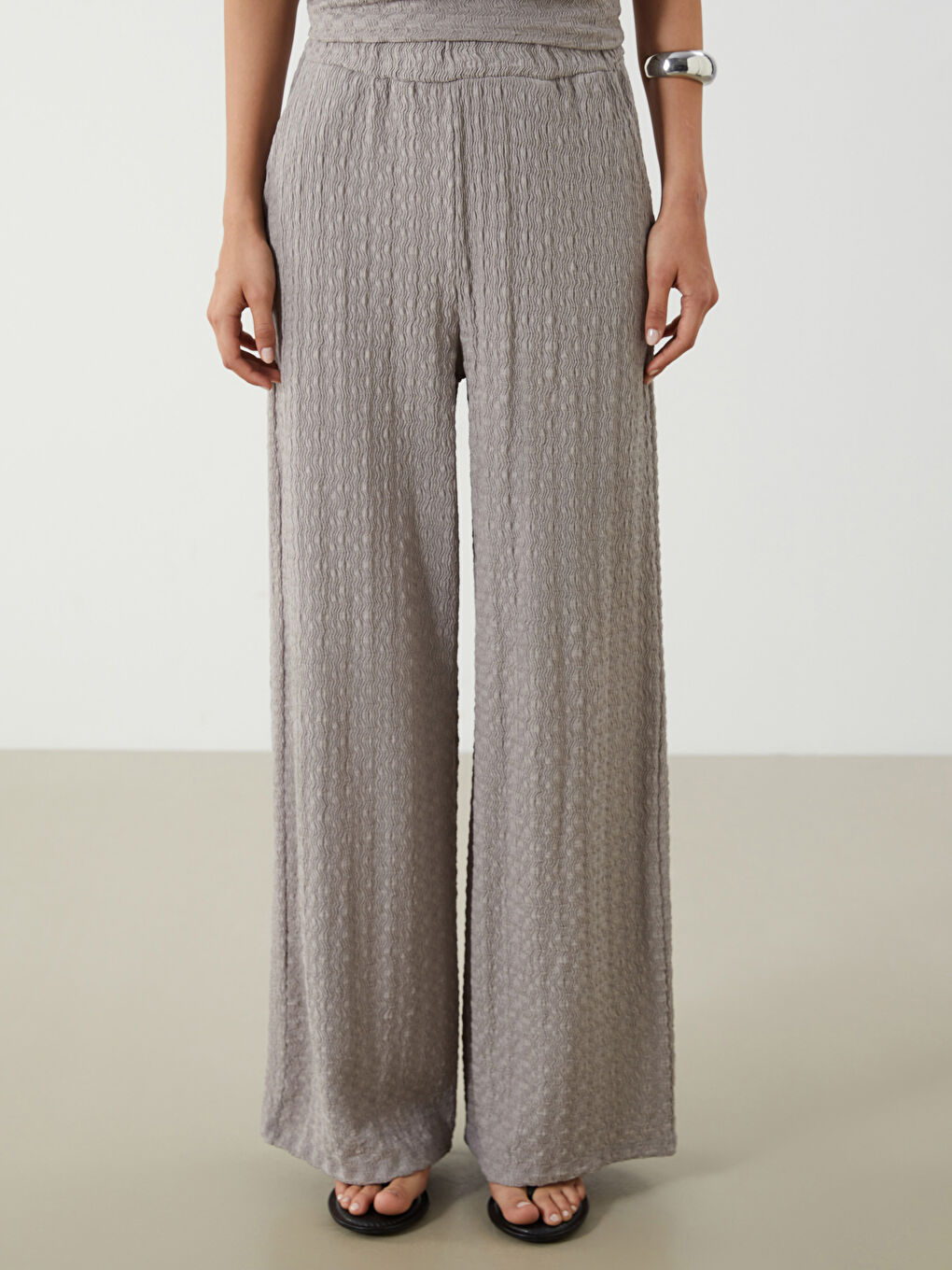 Elasticated Waist Textured Women's Trousers -S5Q239Z8-GCD