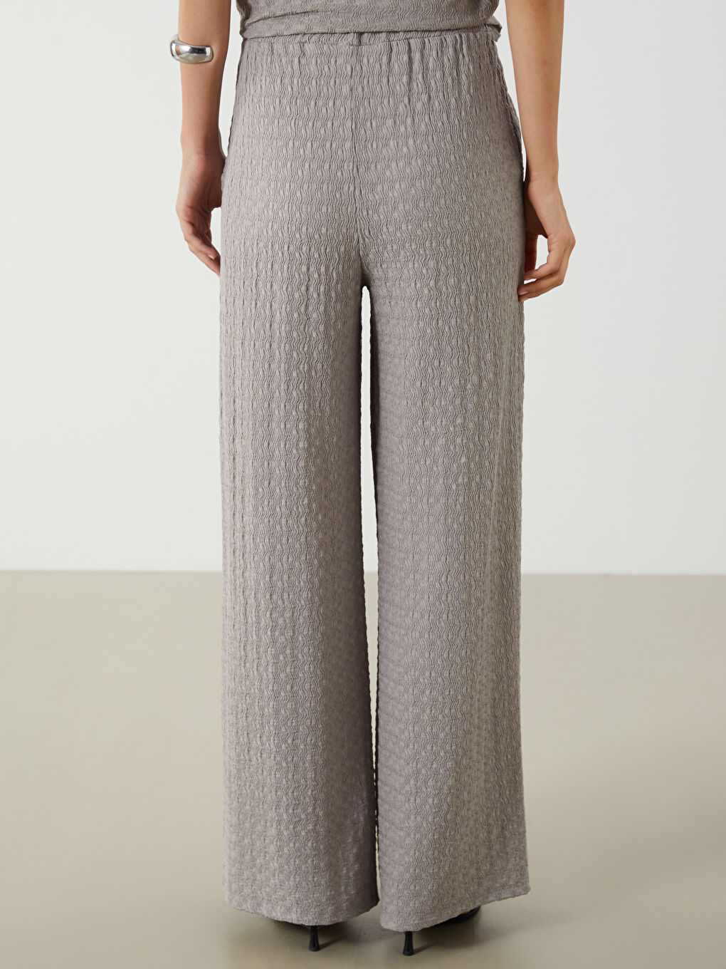 Elasticated Waist Textured Women's Trousers -S5Q239Z8-GCD