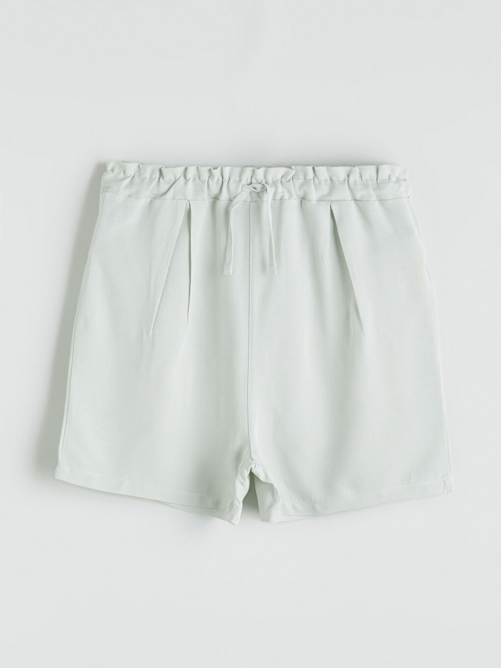 Gri Beli Lastikli Keten Karışımlı Kız Çocuk Şort