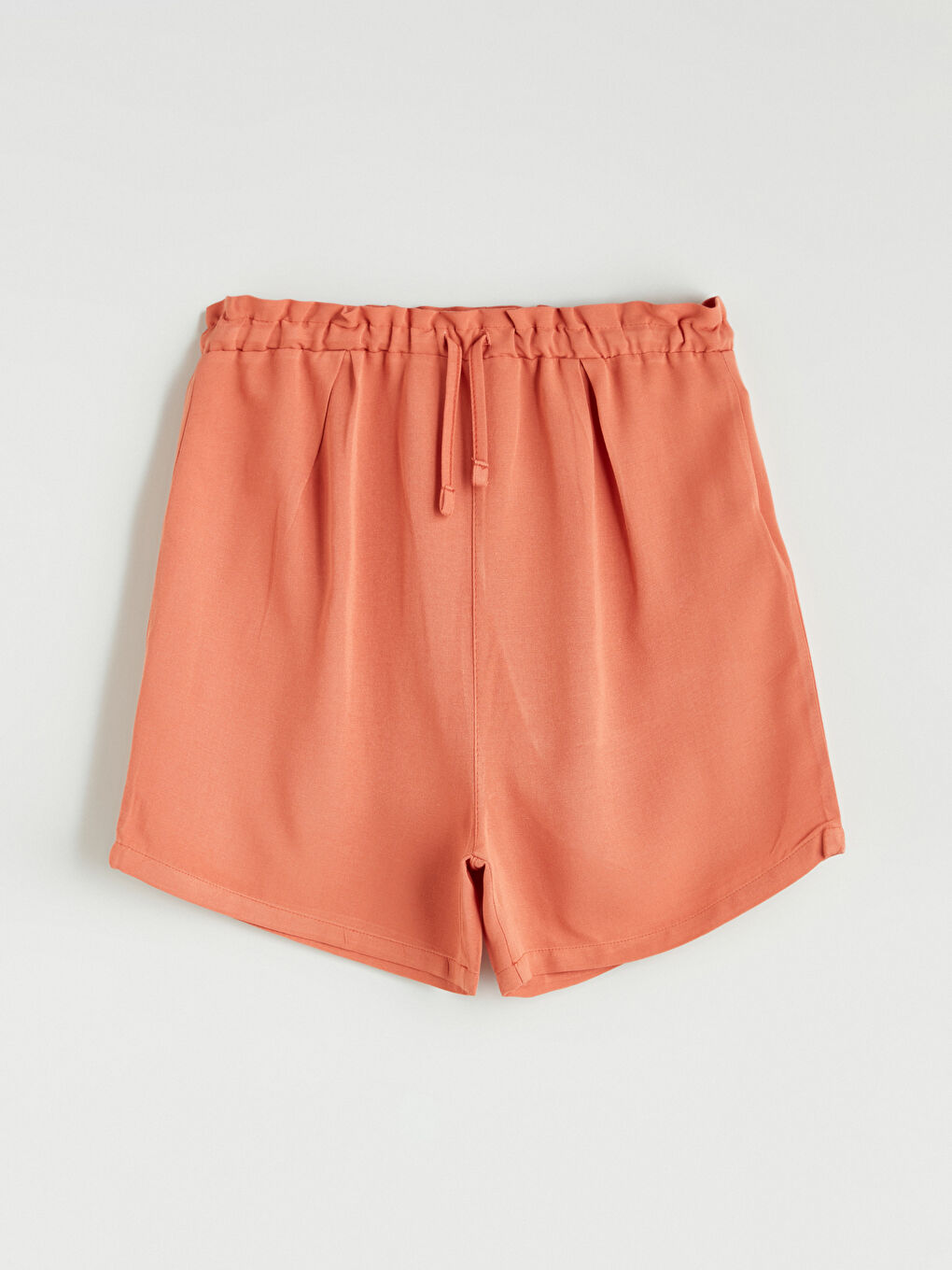 Turuncu Beli Lastikli Keten Karışımlı Kız Çocuk Şort