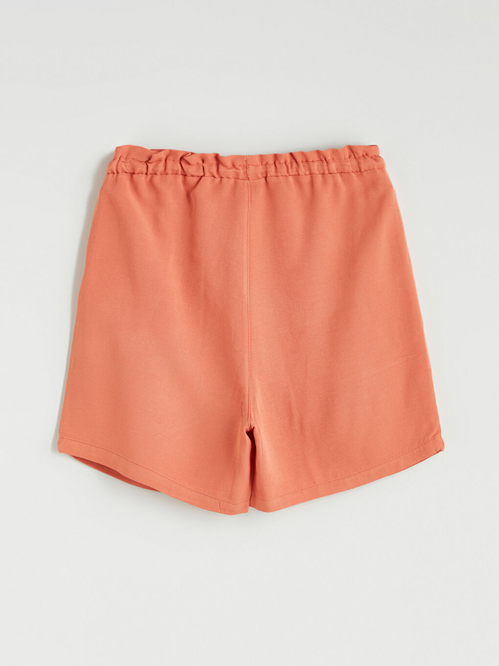 Turuncu Beli Lastikli Keten Karışımlı Kız Çocuk Şort-1