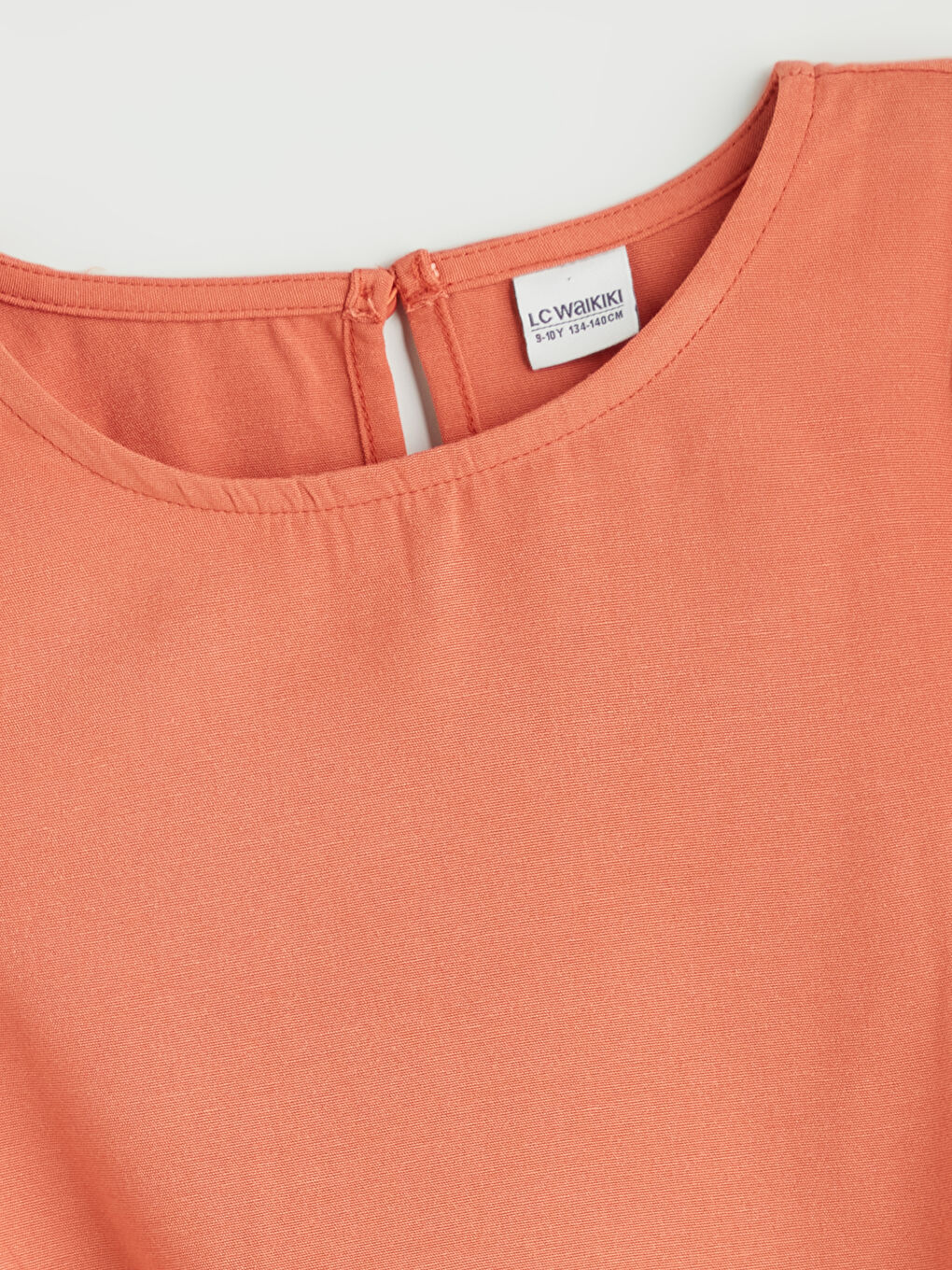 Turuncu Bisiklet Yaka Keten Karışımlı Kız Çocuk Bluz-1