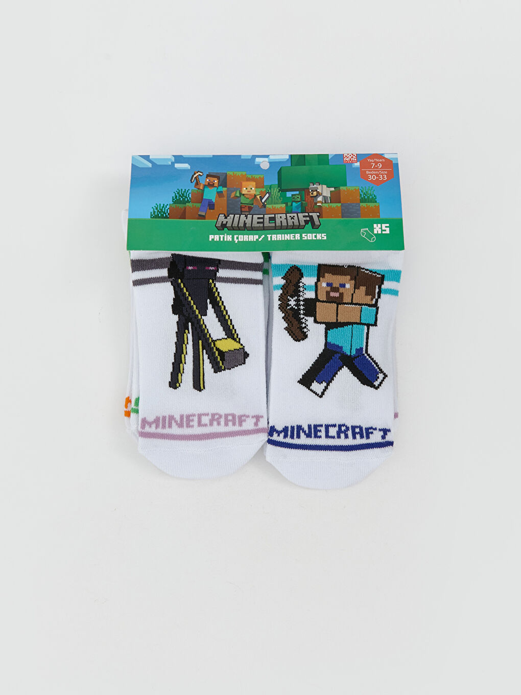 Minecraft Patterned Boys' Trainer Socks 5 Pack -S5Q282Z4-K00
