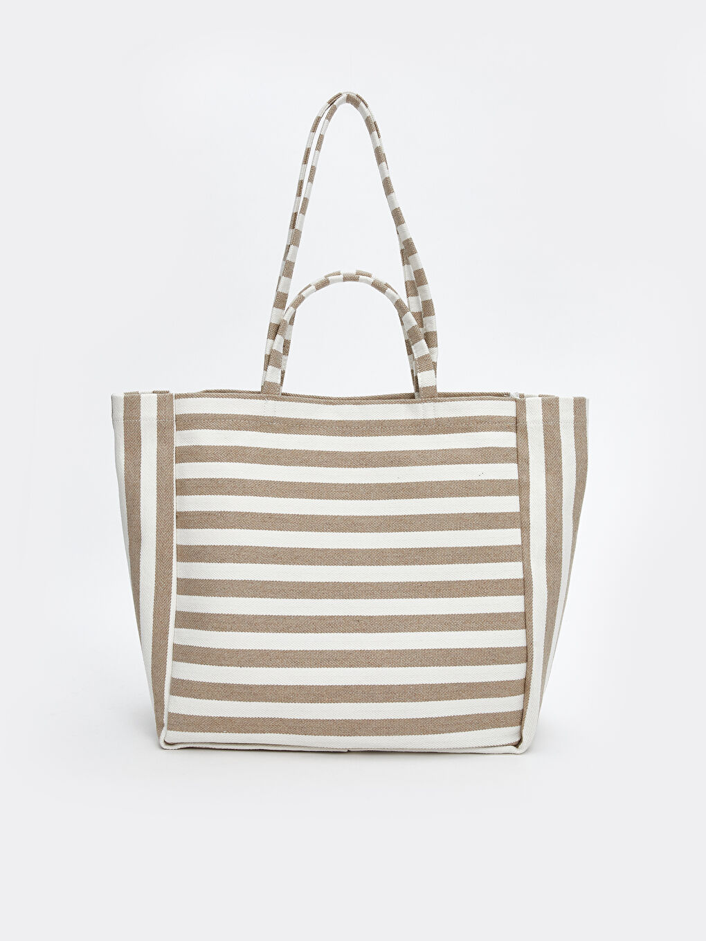 Bej Çizgili Kanvas Kadın Plaj Çantası