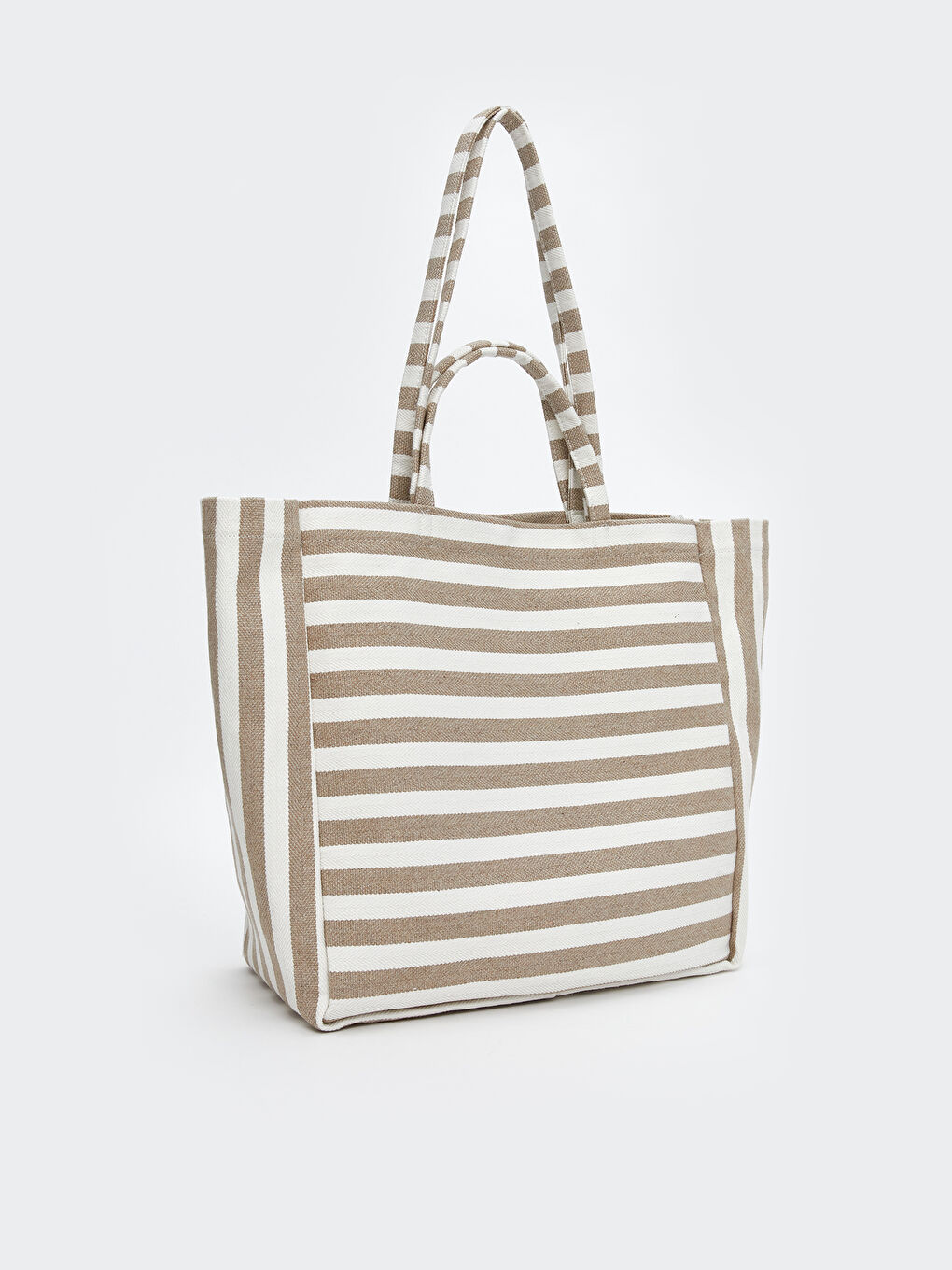 Bej Çizgili Kanvas Kadın Plaj Çantası-1