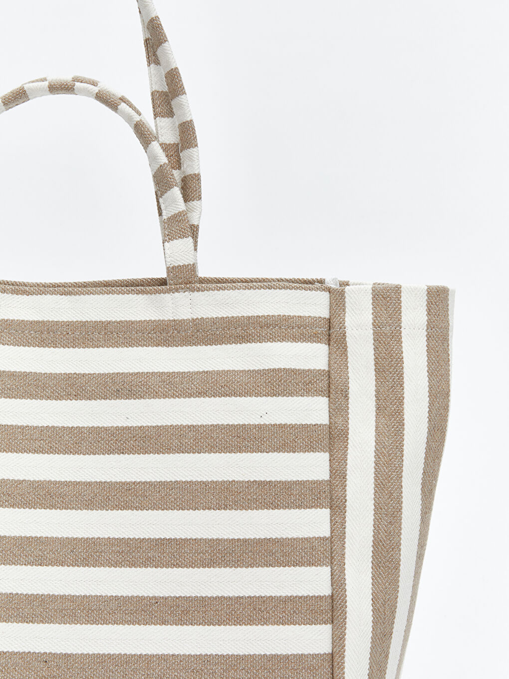 Bej Çizgili Kanvas Kadın Plaj Çantası-2