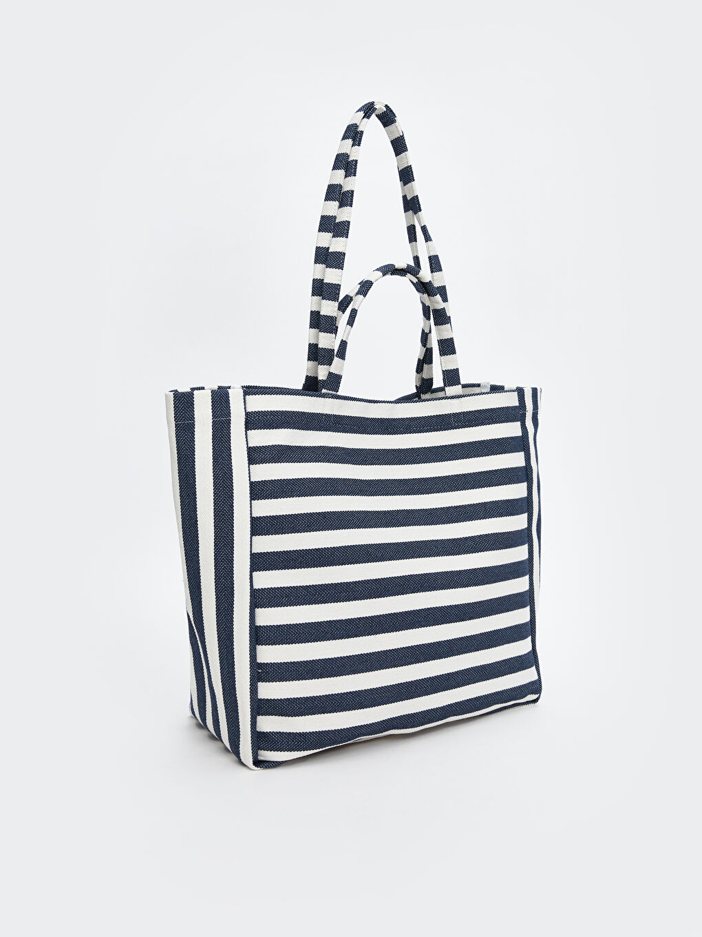 Mavi Çizgili Kanvas Kadın Plaj Çantası-1