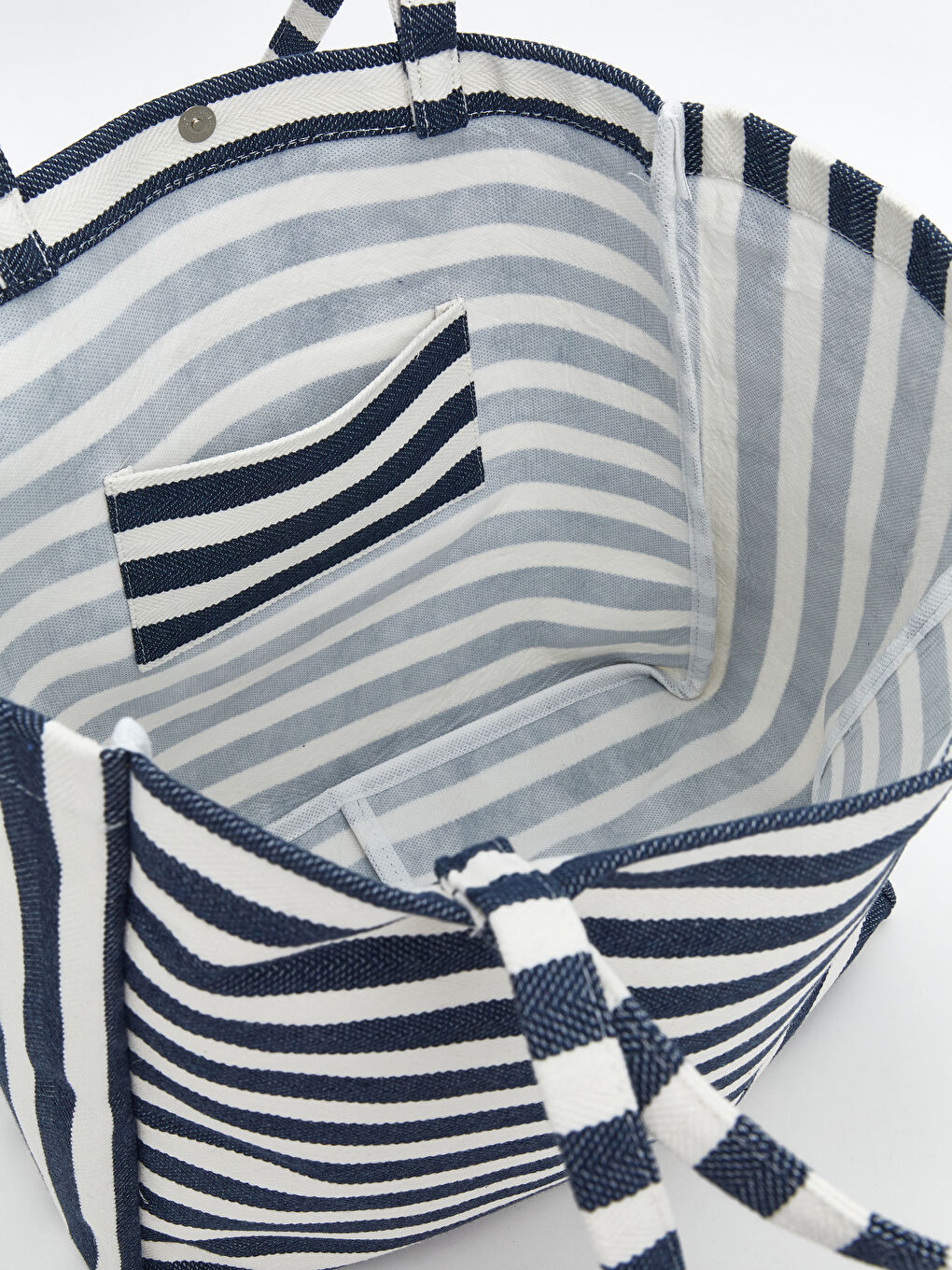 Mavi Çizgili Kanvas Kadın Plaj Çantası-3
