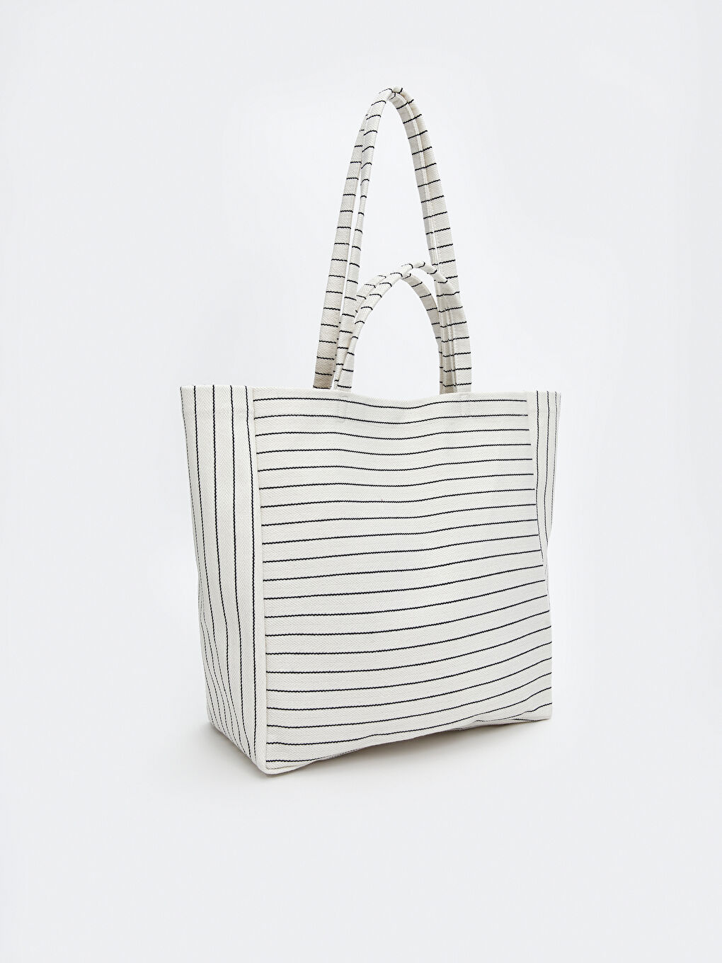 Ekru Çizgili Kanvas Kadın Plaj Çantası-1