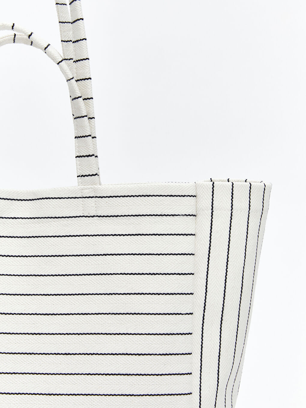 Ekru Çizgili Kanvas Kadın Plaj Çantası-2
