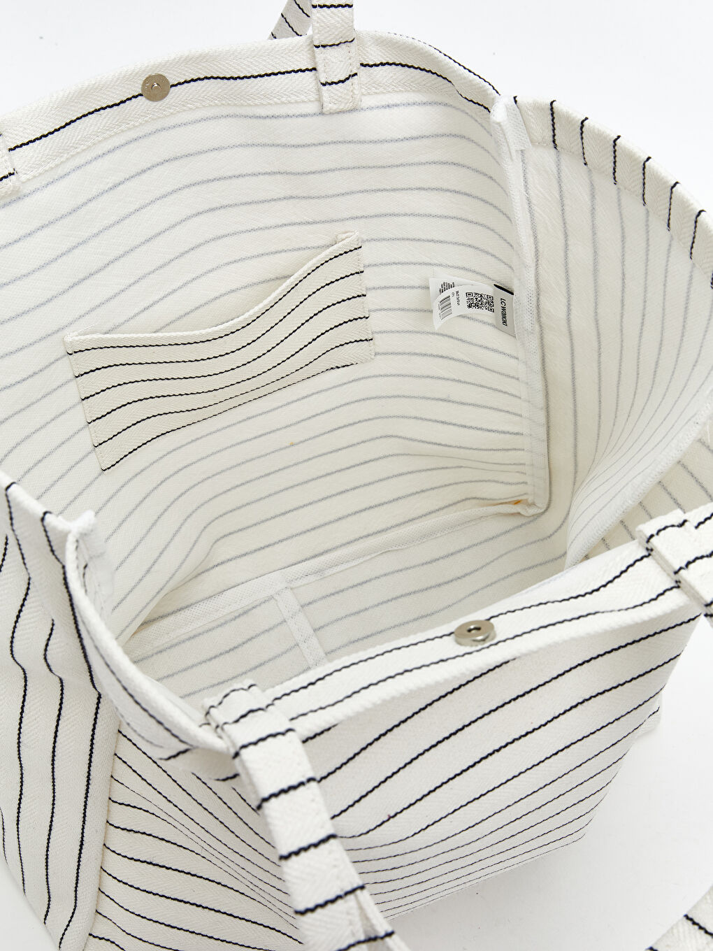 Ekru Çizgili Kanvas Kadın Plaj Çantası-3