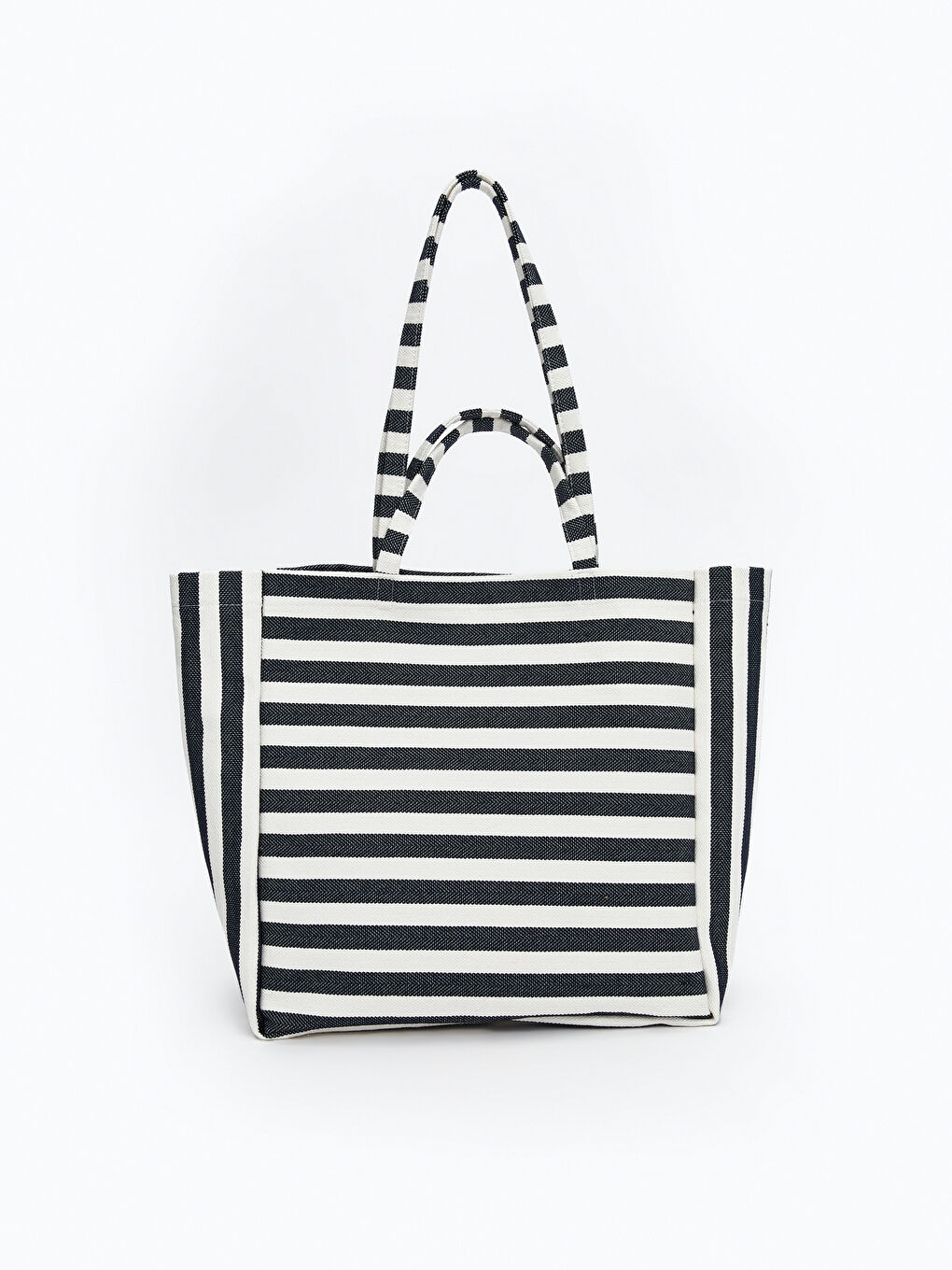 Lacivert Çizgili Kanvas Kadın Plaj Çantası