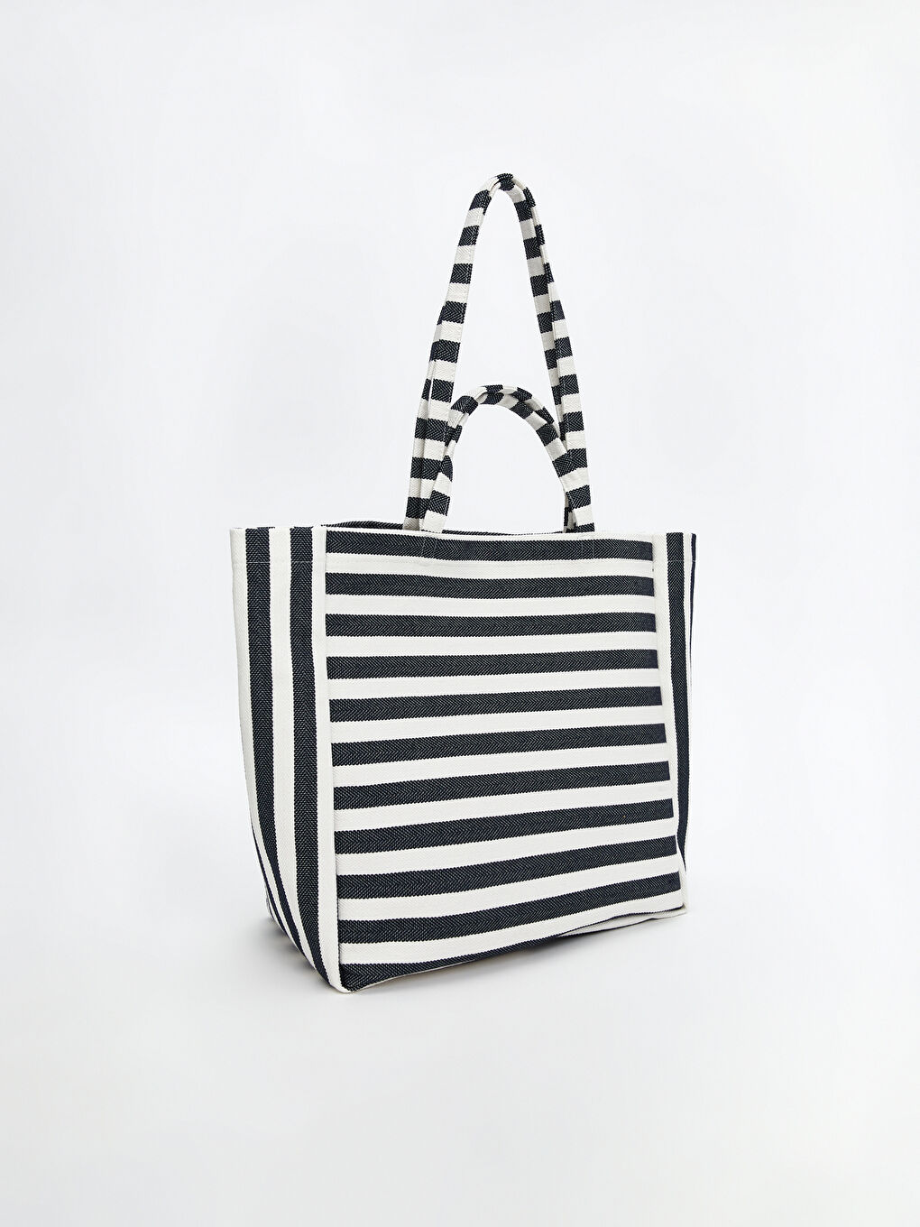 Lacivert Çizgili Kanvas Kadın Plaj Çantası-1