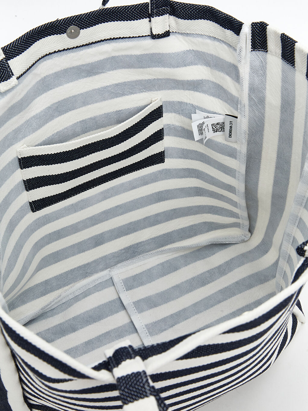 Lacivert Çizgili Kanvas Kadın Plaj Çantası-3