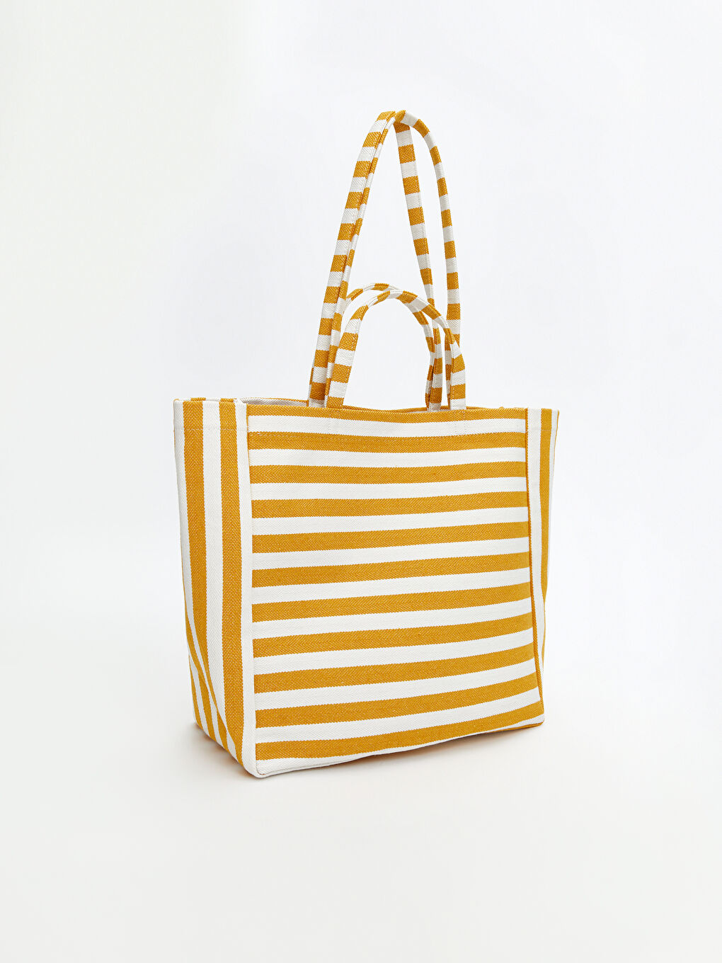 Sarı Çizgili Kanvas Kadın Plaj Çantası-1