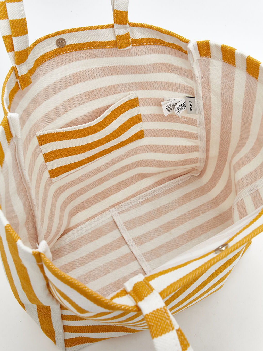 Sarı Çizgili Kanvas Kadın Plaj Çantası-3