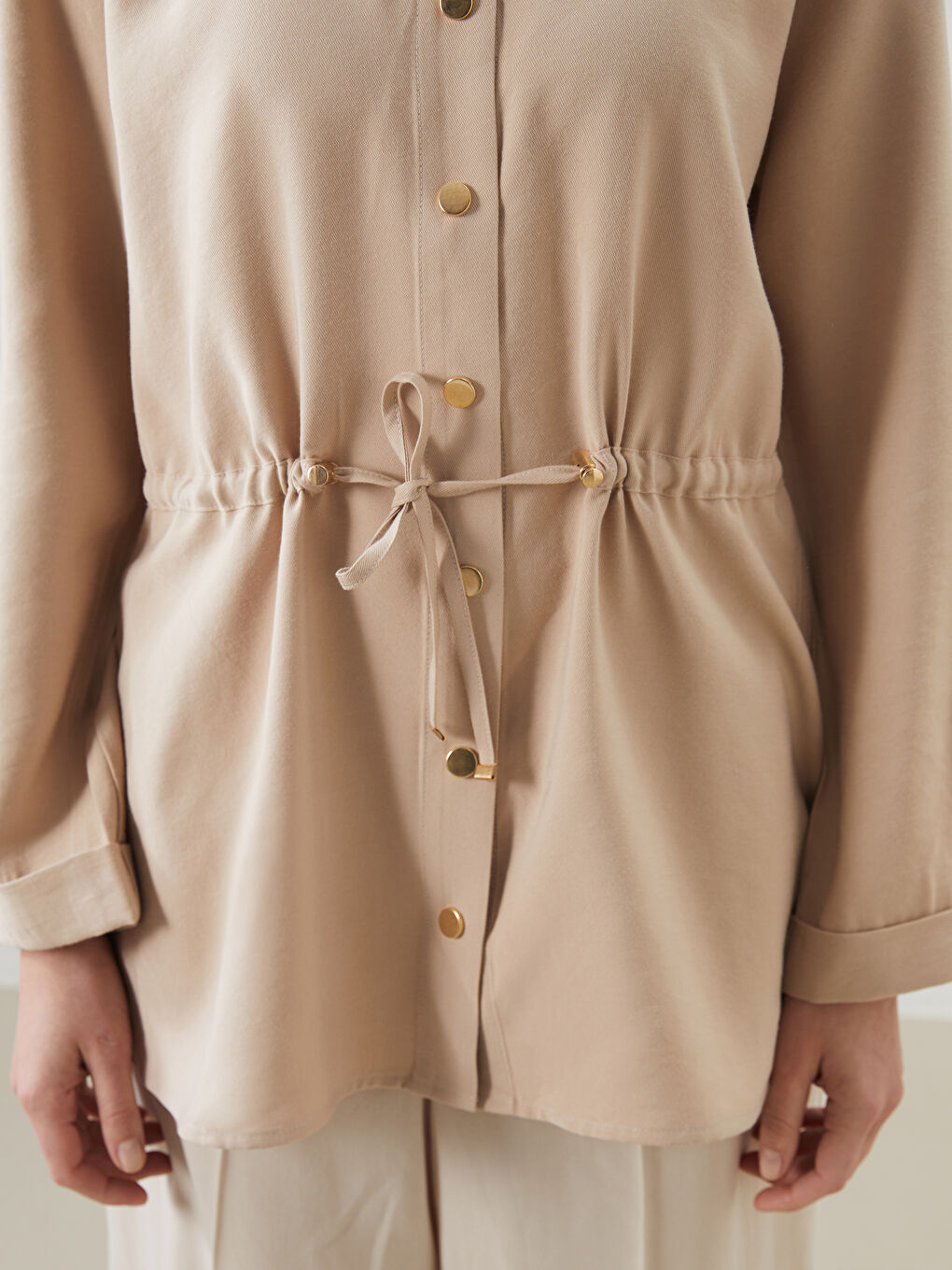 Kahverengi Büzgülü Kadın Gömlek Tunik-5