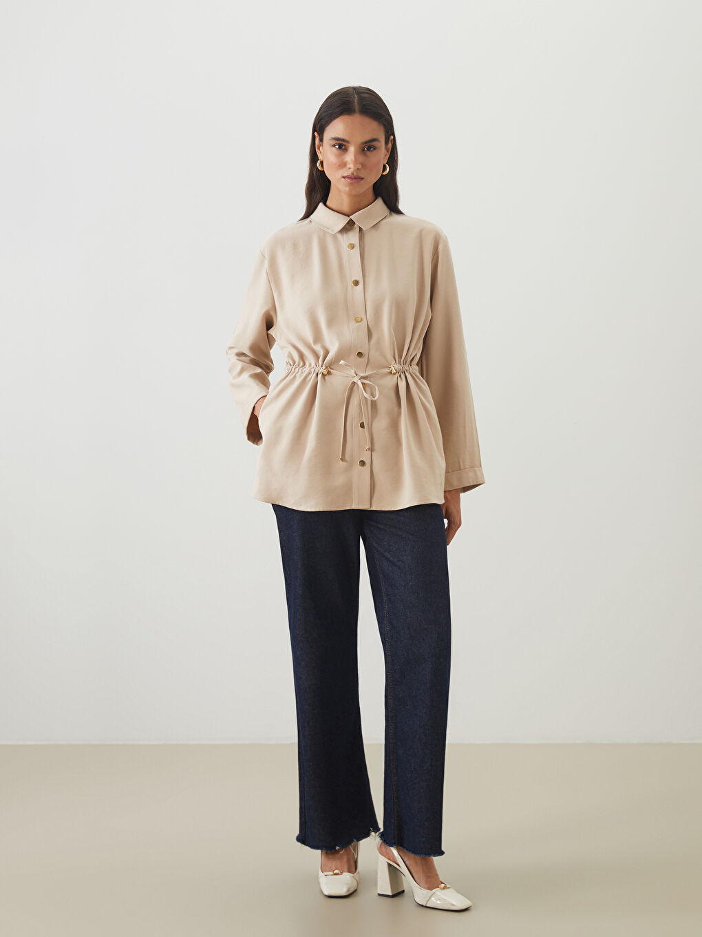 Kahverengi Büzgülü Kadın Gömlek Tunik-2