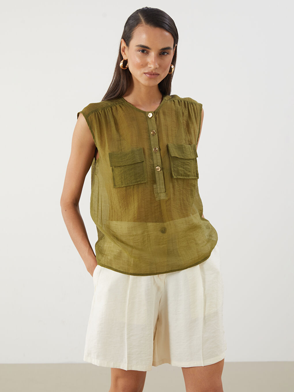 LCWAIKIKI Classic Bluza sa okruglim izrezom i naborima -S5Q319Z8-SQ5