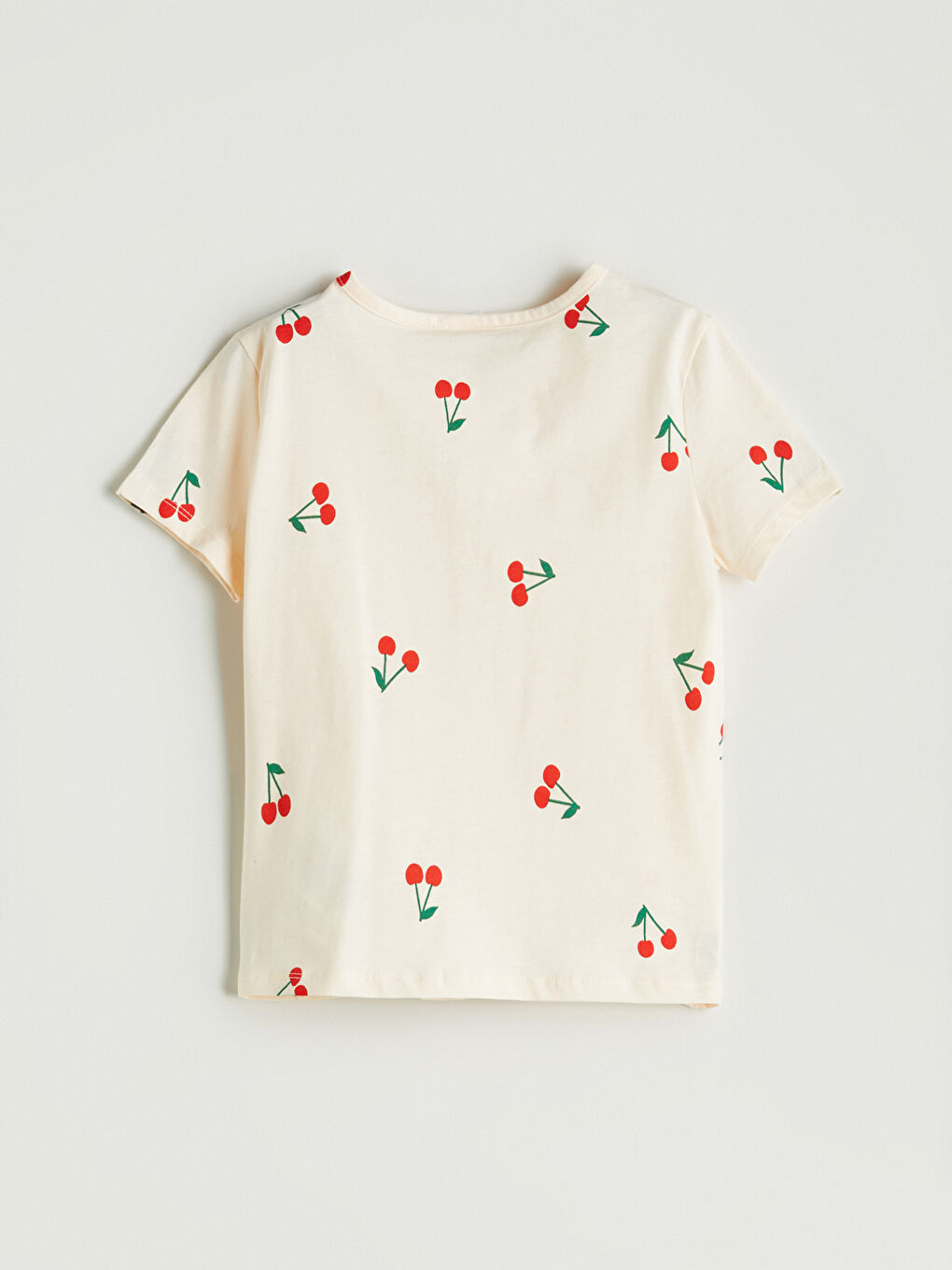 Ekru V Yaka Fiyonk Detaylı Kız Çocuk Pijama Üst-2