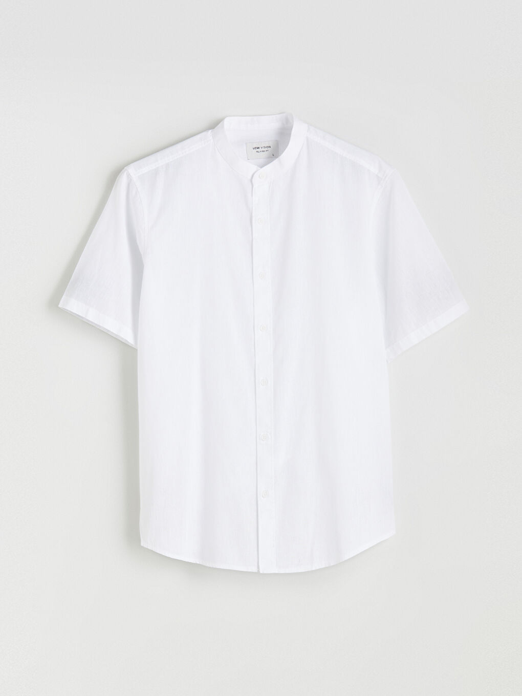 Beyaz Regular Fit Hakim Yaka Keten Karışımlı Erkek Gömlek-4