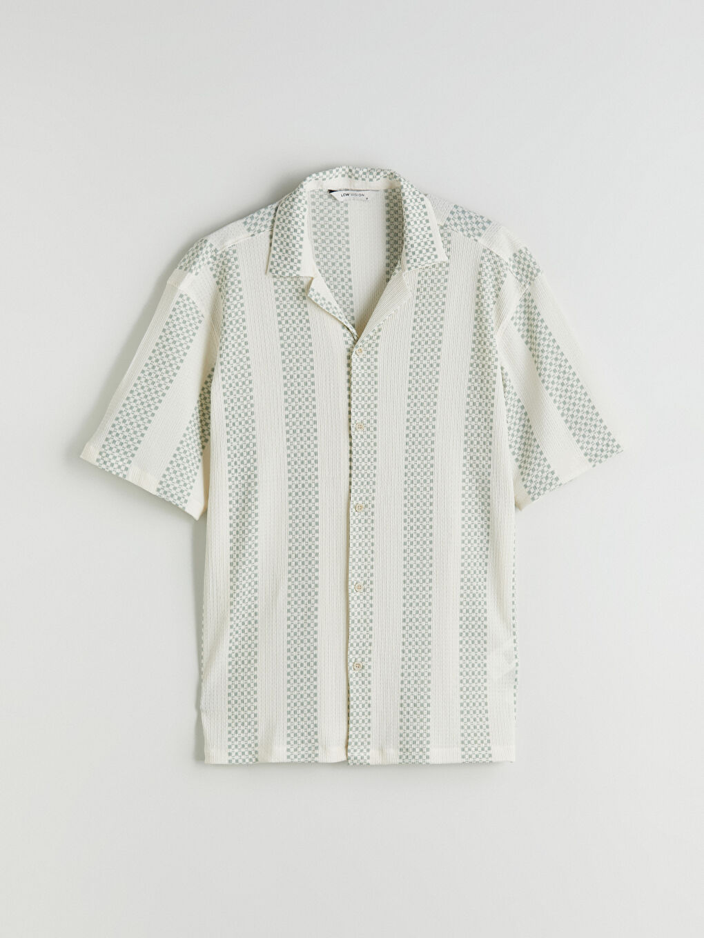 Yeşil Regular Fit Resort Yaka Kısa Kollu Çizgili Erkek Gömlek