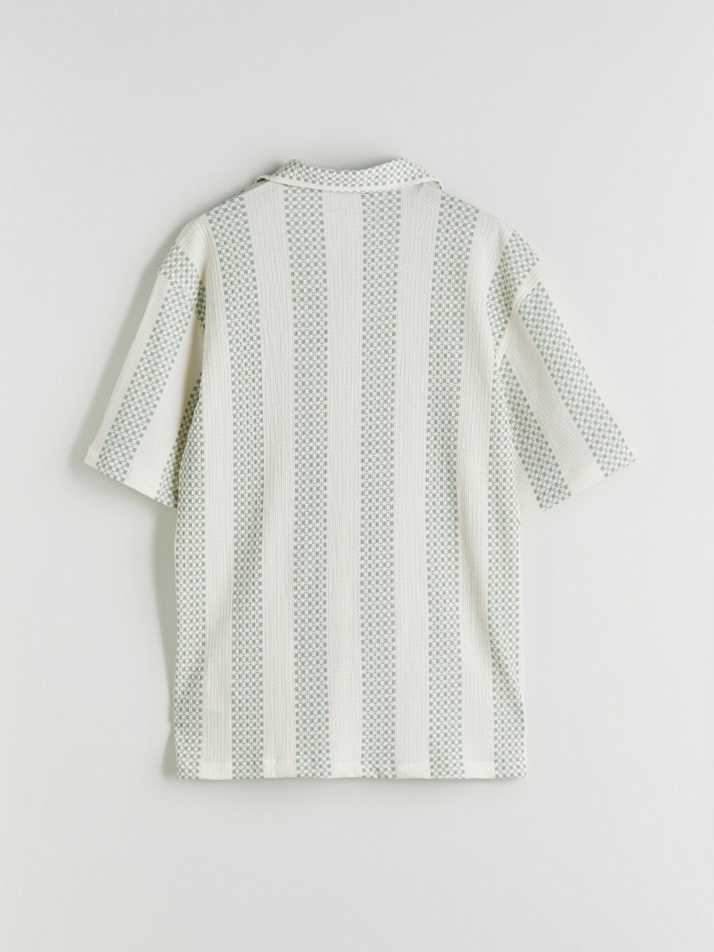 Yeşil Regular Fit Resort Yaka Kısa Kollu Çizgili Erkek Gömlek-1