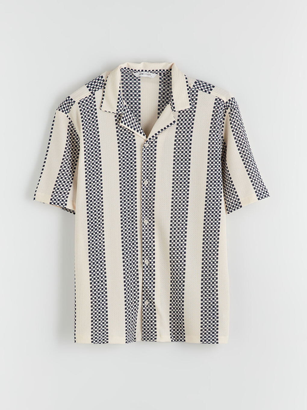 Lacivert Regular Fit Resort Yaka Kısa Kollu Çizgili Erkek Gömlek-4