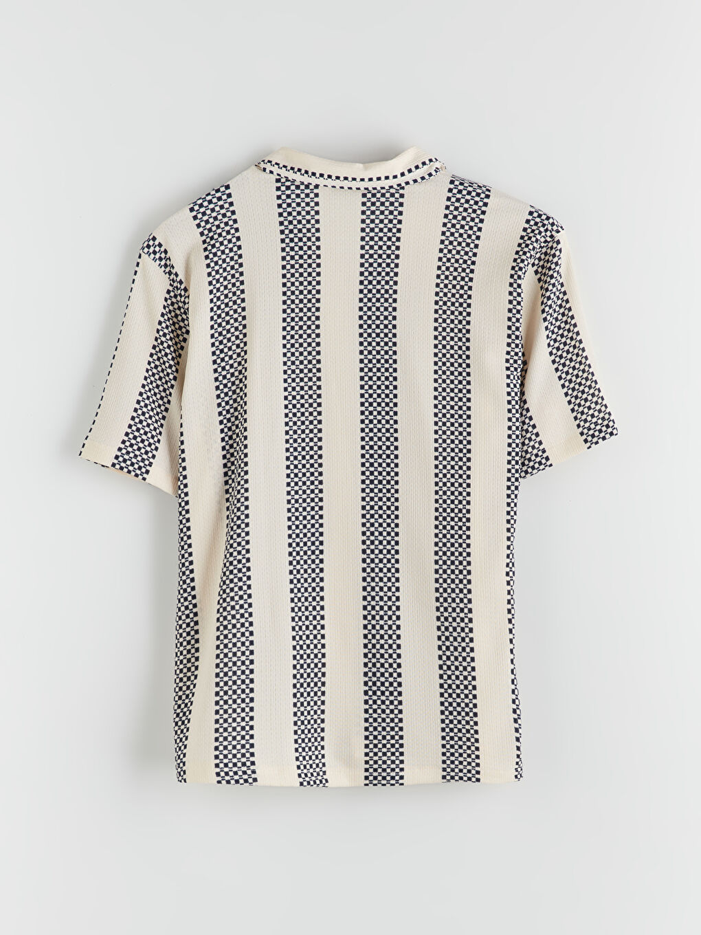 Lacivert Regular Fit Resort Yaka Kısa Kollu Çizgili Erkek Gömlek-5