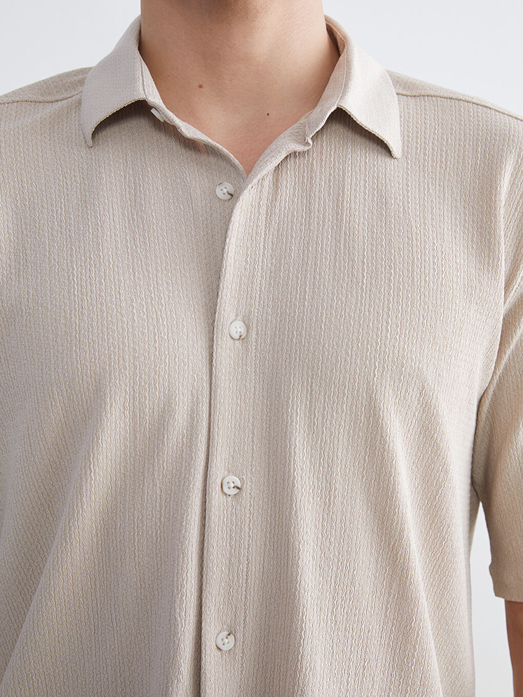 Bej Regular Fit Kısa Kollu Erkek Gömlek-2