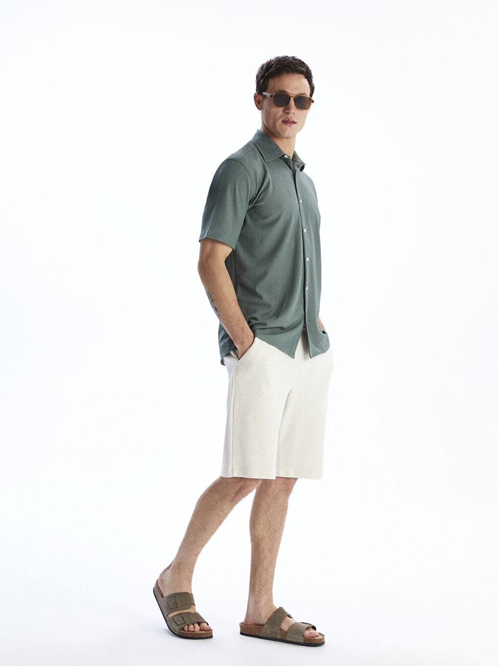 Yeşil Regular Fit Kısa Kollu Erkek Gömlek-1