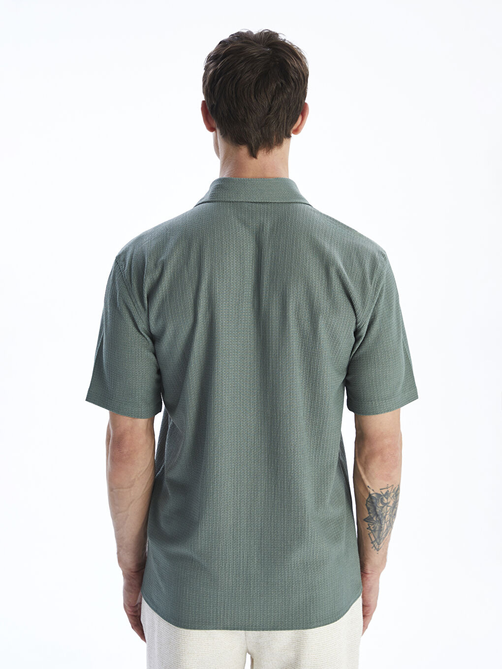 Yeşil Regular Fit Kısa Kollu Erkek Gömlek-3