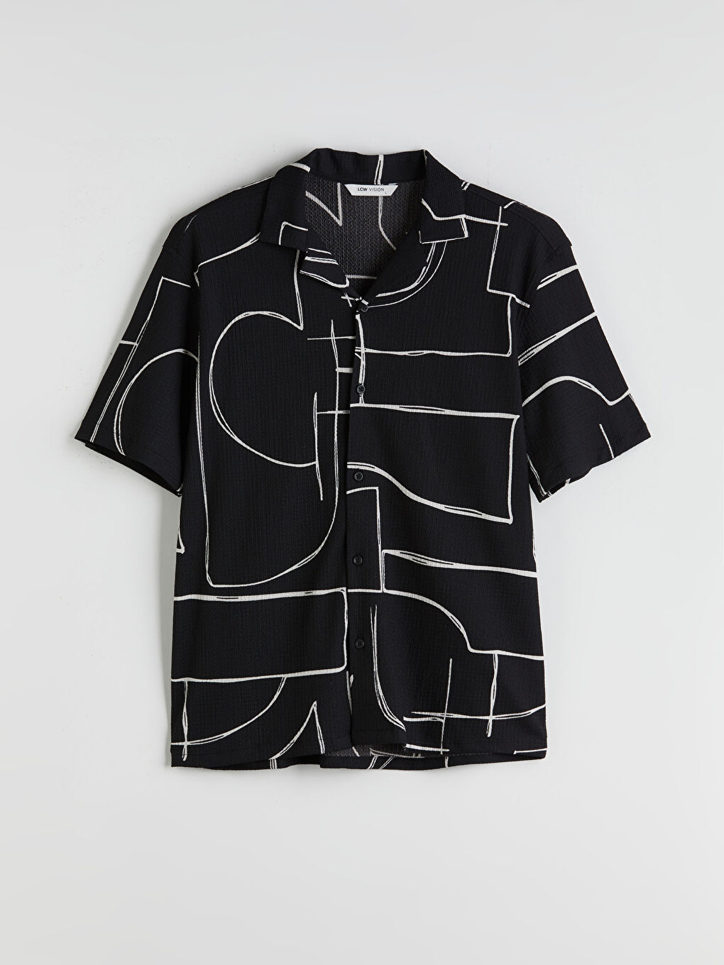 Siyah Regular Fit Kısa Kollu Desenli Viskon Erkek Gömlek-4