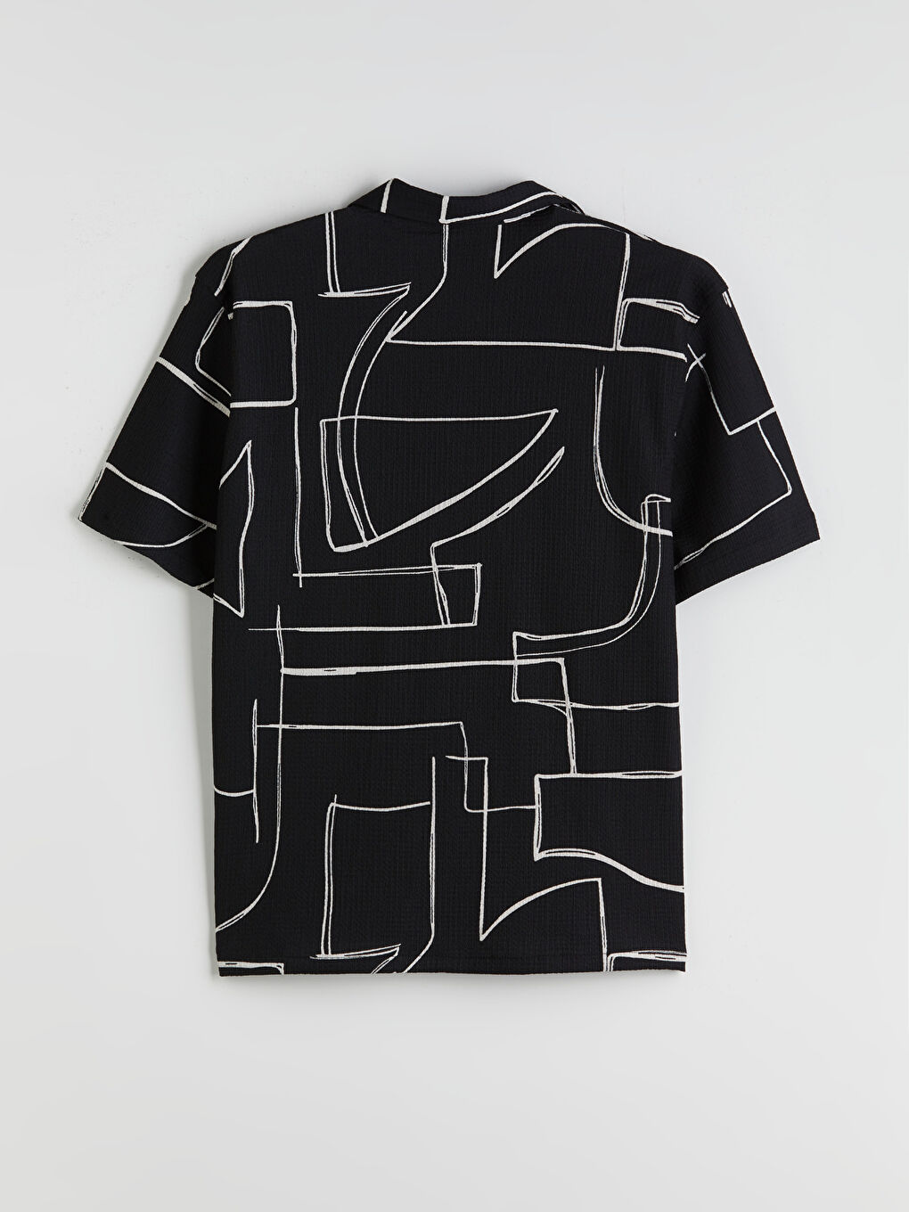 Siyah Regular Fit Kısa Kollu Desenli Viskon Erkek Gömlek-5