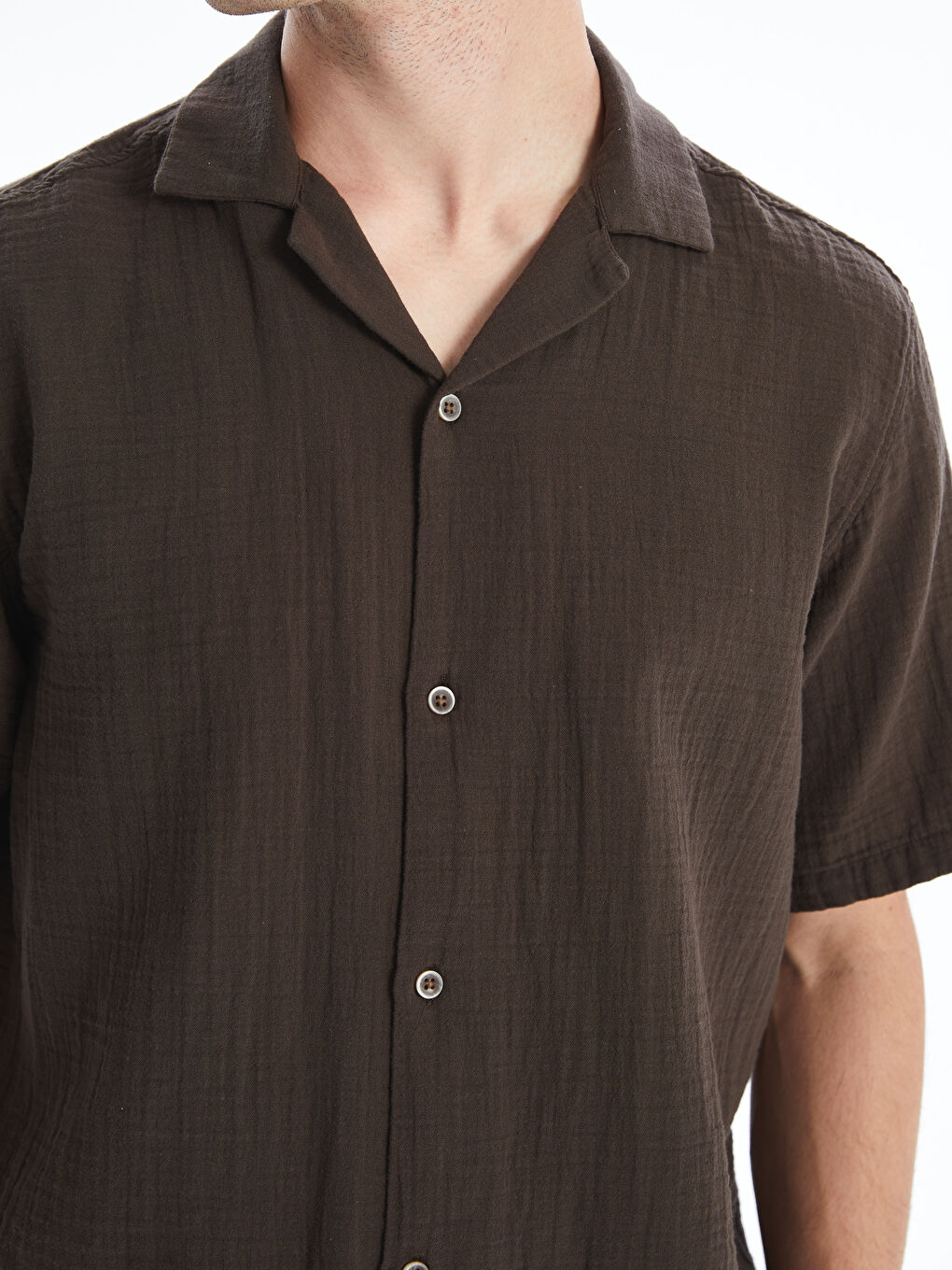 Kahverengi Standart Fit Kısa Kollu Erkek Gömlek-2