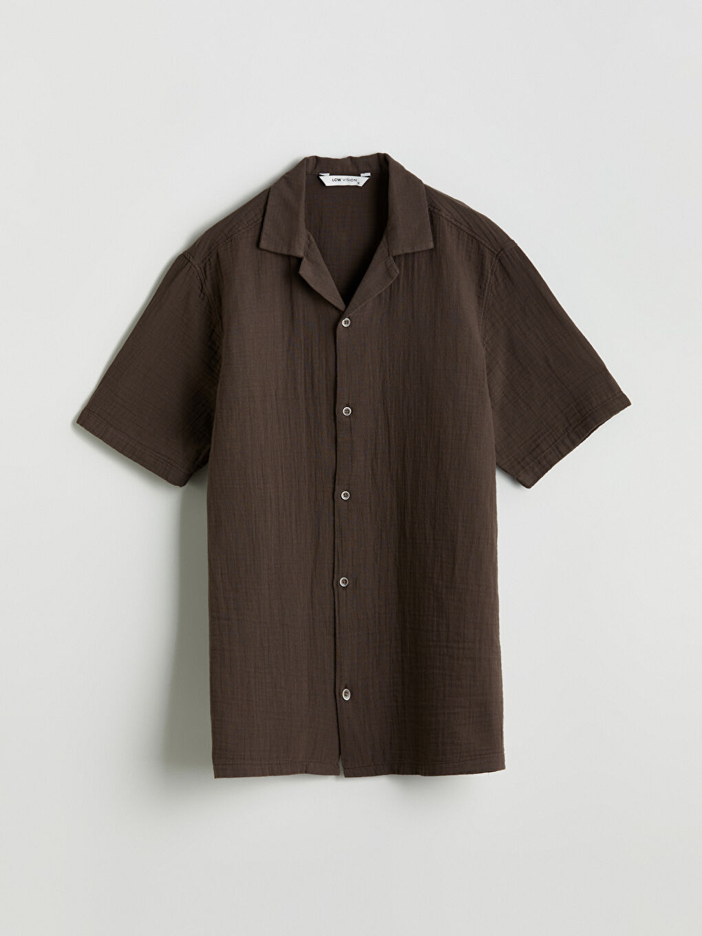 Kahverengi Standart Fit Kısa Kollu Erkek Gömlek-4