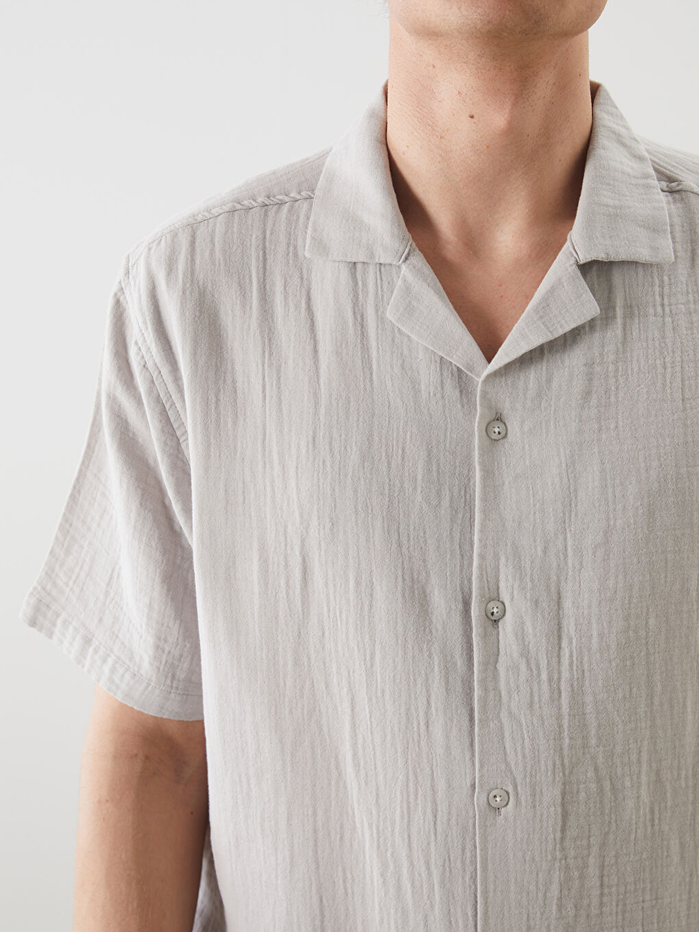 Gri Standart Fit Kısa Kollu Erkek Gömlek-2